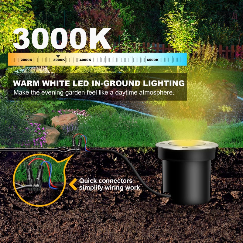 ALEDECO 4 Pack 3w 12v Low Voltage In-ground Lights LED Landscape Light Waterproof IP67 Pathway Lights Outdoor spotlights Trees Flags for Garden,Yard,Tree (Warm White) - Image 4